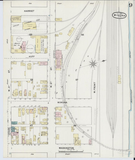Sanborn Fire Insurance Map from Winona, Winona County, Minnesota (1889), Sheet #0009 - Historic Sanborn Fire Insurance Map Print, vintage old map wall art, antique decor, genealogy gift, Minnesota Minnesota map