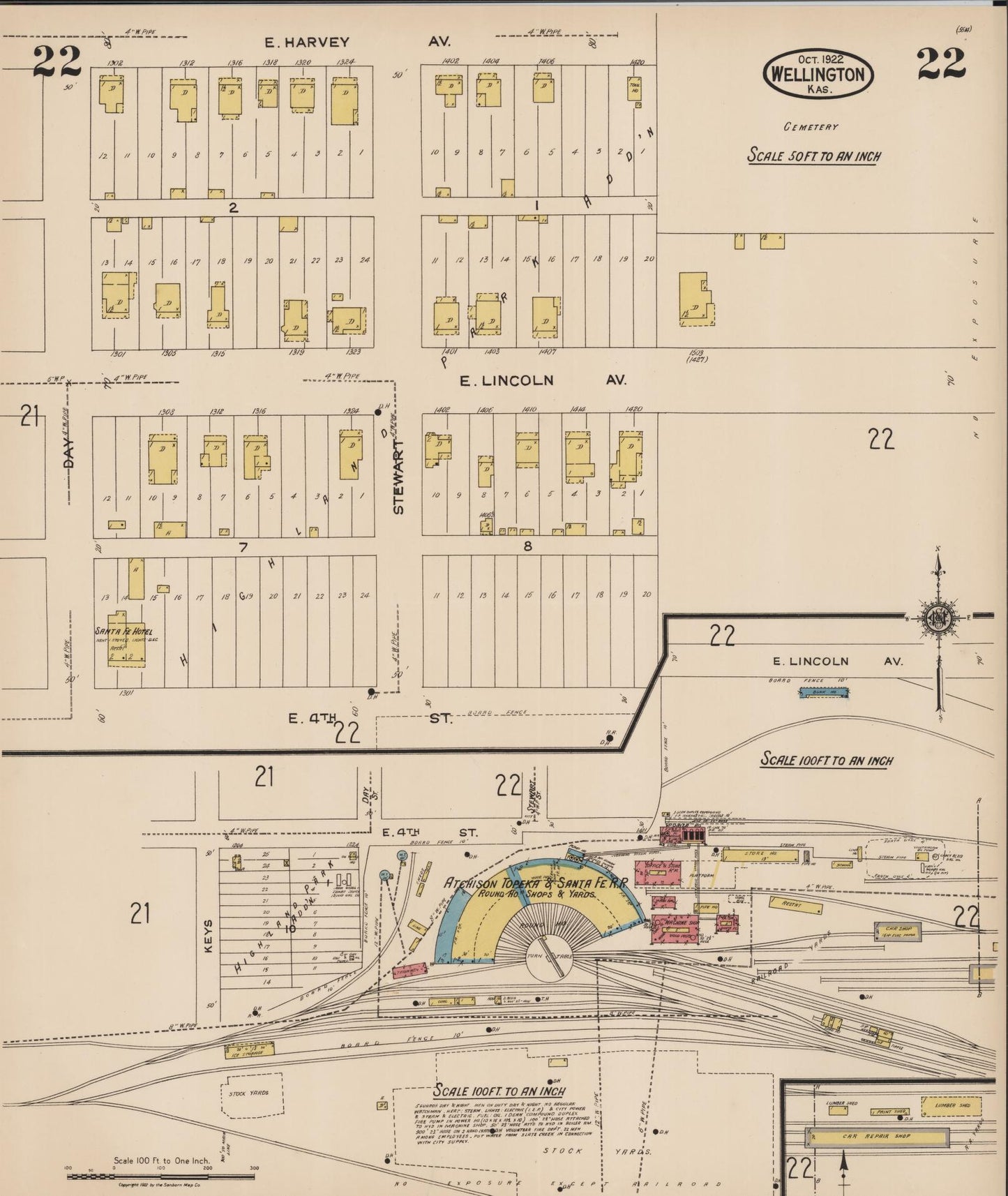 Sanborn Fire Insurance Map from Wellington, Sumner County, Kansas (1922), Sheet #0022 - Complete Map Set gallery image, historic Sanborn map, vintage wall art, Kansas Kansas