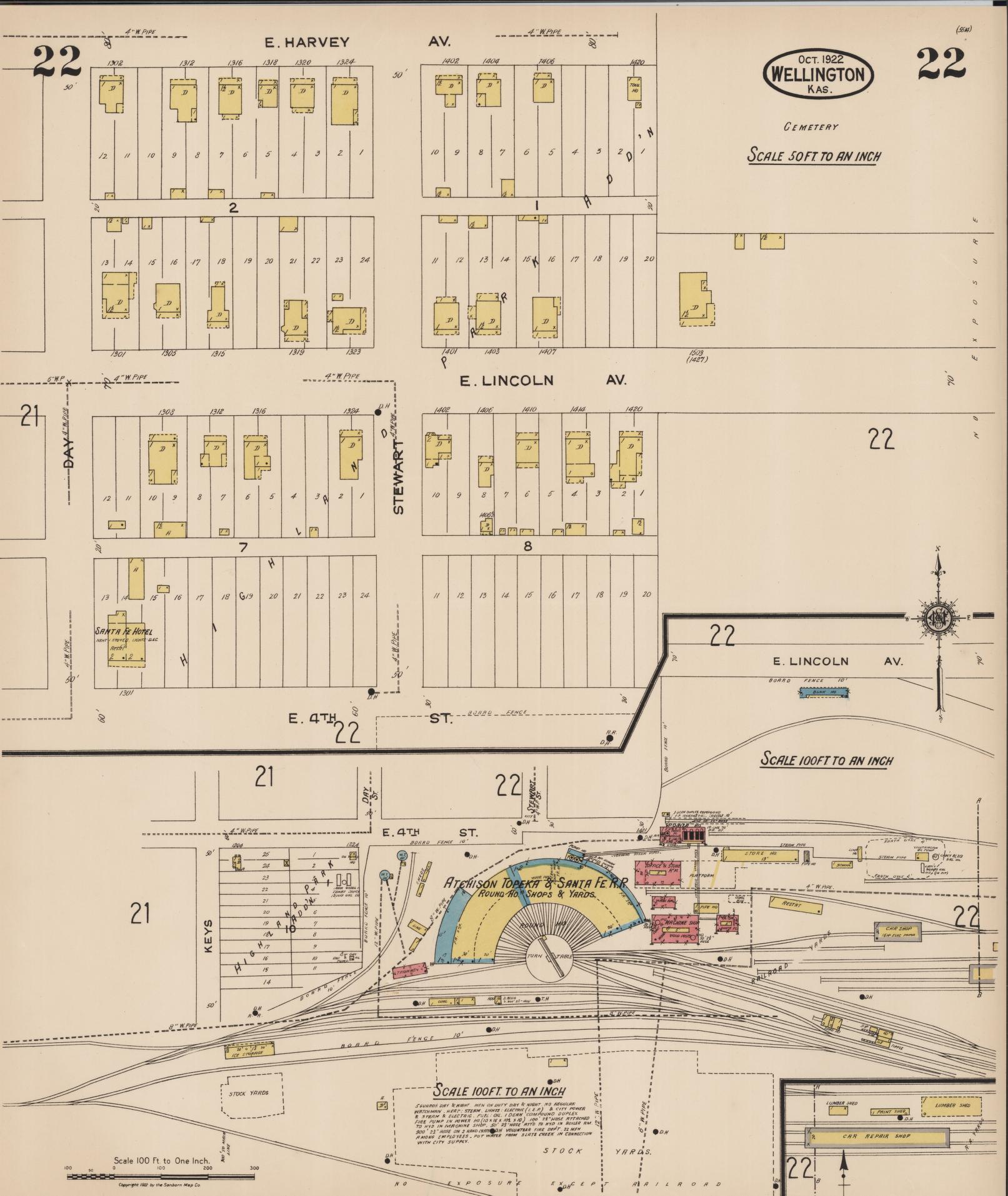 Sanborn Fire Insurance Map from Wellington, Sumner County, Kansas (1922), Sheet #0022 - Complete Map Set gallery image, historic Sanborn map, vintage wall art, Kansas Kansas