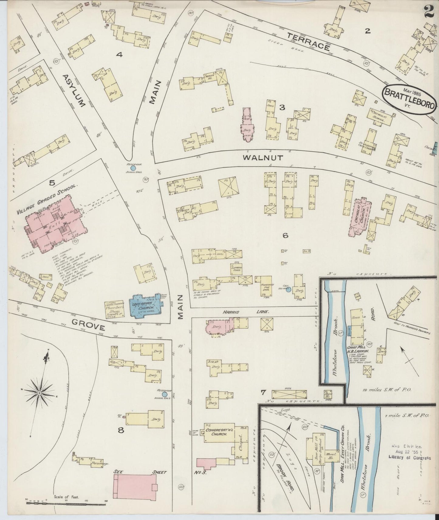 Sanborn Fire Insurance Map from Brattleboro, Windham County, Vermont (1885), Sheet #0002 - Complete Map Set gallery image, historic Sanborn map, vintage wall art, Vermont Vermont