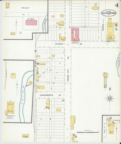 Sanborn Fire Insurance Map from Excelsior Springs, Clay County, Missouri (1900), Sheet #0004 - Complete Map Set gallery image, historic Sanborn map, vintage wall art, Missouri Missouri