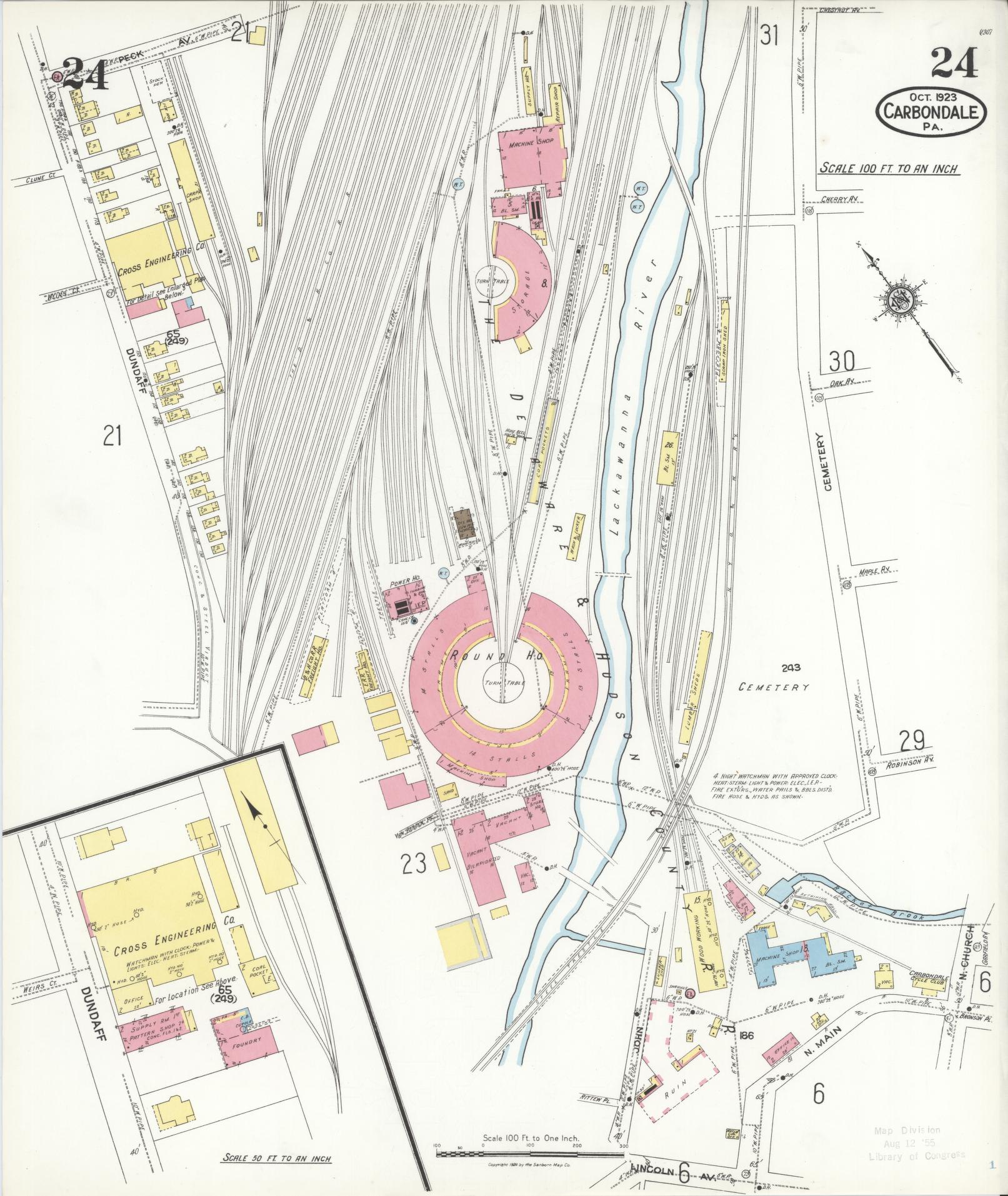 Sanborn Fire Insurance Map from Carbondale, Lackawanna County, Pennsylvania (1923), Sheet #0024 - Historic Sanborn Fire Insurance Map Print, vintage old map wall art, antique decor, genealogy gift, Pennsylvania Pennsylvania map