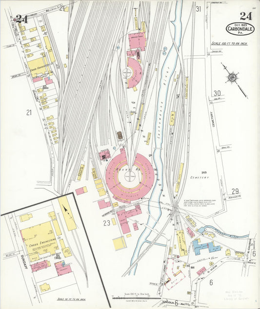 Sanborn Fire Insurance Map from Carbondale, Lackawanna County, Pennsylvania (1923), Sheet #0024 - Historic Sanborn Fire Insurance Map Print, vintage old map wall art, antique decor, genealogy gift, Pennsylvania Pennsylvania map