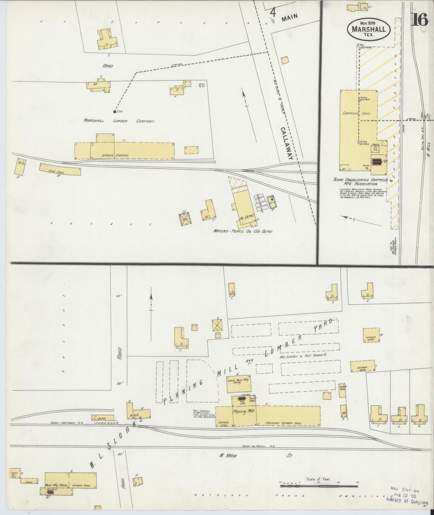 Sanborn Fire Insurance Map from Marshall, Harrison County, Texas (1899), Sheet #0016 - Complete Map Set gallery image, historic Sanborn map, vintage wall art, Texas Texas