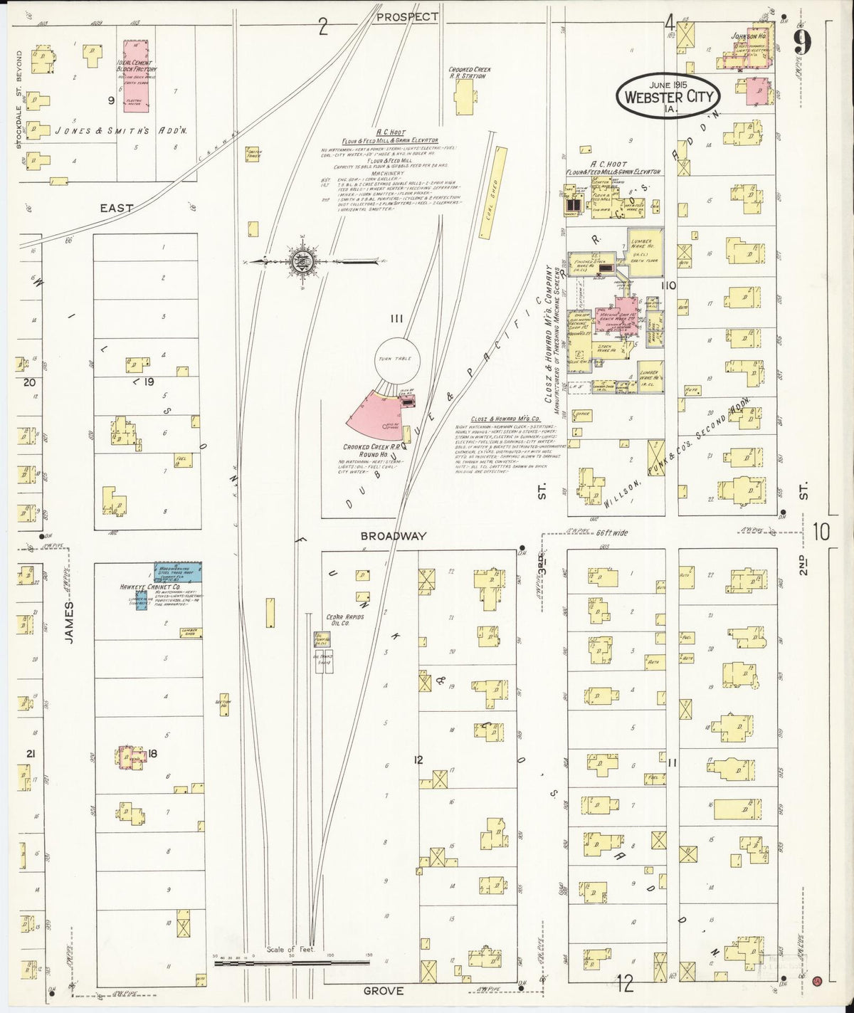 Sanborn Fire Insurance Map from Webster City, Hamilton County, Iowa (1915), Sheet #0009 - Historic Sanborn Fire Insurance Map Print, vintage old map wall art