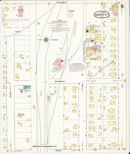 Sanborn Fire Insurance Map from Webster City, Hamilton County, Iowa (1915), Sheet #0009 - Historic Sanborn Fire Insurance Map Print, vintage old map wall art
