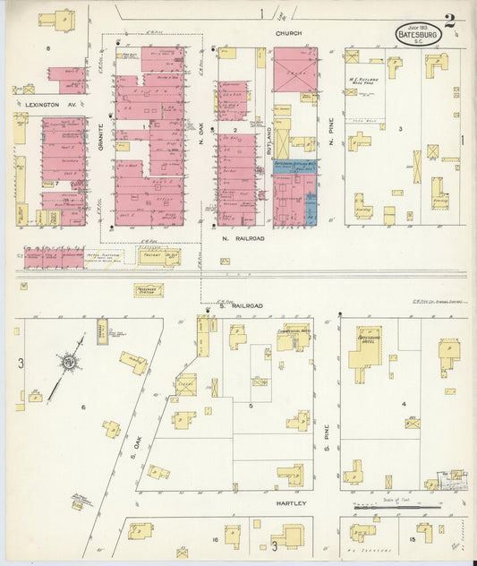 Sanborn Fire Insurance Map from Batesburg, Lexington And Saluda Counties, South Carolina (1913), Sheet #0002 - Historic Sanborn Fire Insurance Map Print, vintage old map wall art, antique decor, genealogy gift, South Carolina South Carolina map