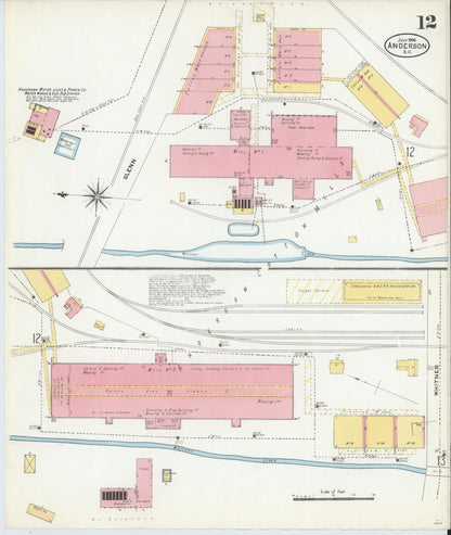 Sanborn Fire Insurance Map from Anderson, Anderson County, South Carolina (1906), Sheet #0012 - Complete Map Set gallery image, historic Sanborn map, vintage wall art, South Carolina South Carolina