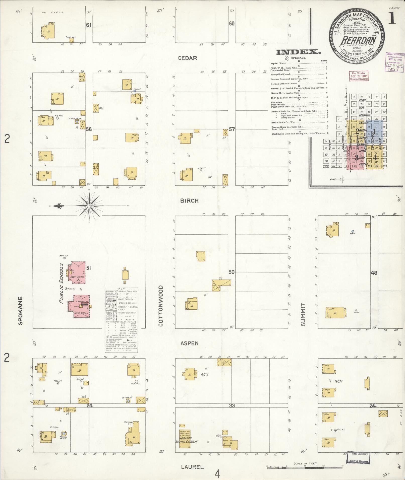 Sanborn Fire Insurance Map from Reardan, Lincoln County, Washington (1905), Sheet #0001 - Complete Map Set gallery image, historic Sanborn map, vintage wall art, Washington Washington