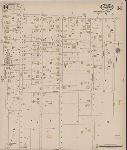 Sanborn Fire Insurance Map from Commerce, Hunt County, Texas (1922), Sheet #0014 - Historic Sanborn Fire Insurance Map Print, vintage old map wall art, antique decor, genealogy gift, Texas Texas map