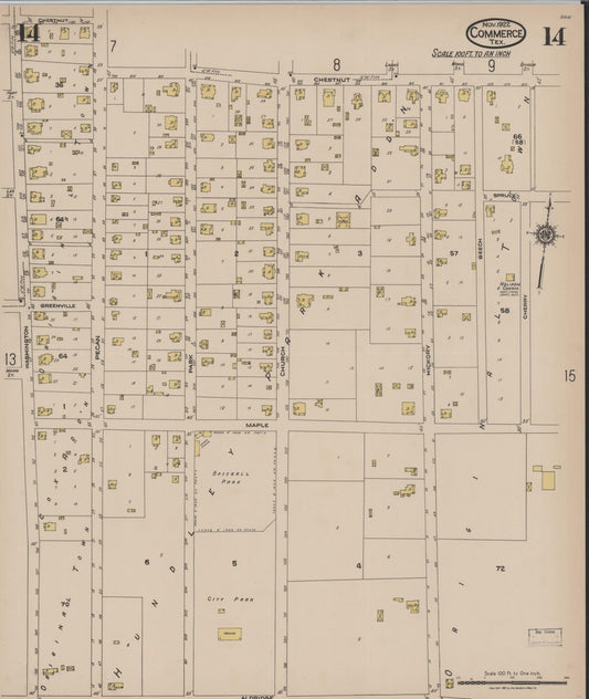 Sanborn Fire Insurance Map from Commerce, Hunt County, Texas (1922), Sheet #0014 - Historic Sanborn Fire Insurance Map Print, vintage old map wall art, antique decor, genealogy gift, Texas Texas map