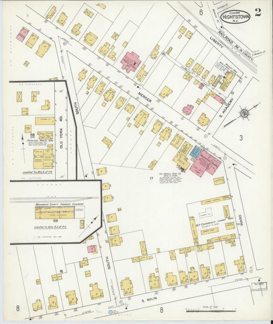 Sanborn Fire Insurance Map from Hightstown, Mercer County, New Jersey (1916), Sheet #0002 - Historic Sanborn Fire Insurance Map Print, vintage old map wall art, antique decor, genealogy gift, New Jersey New Jersey map