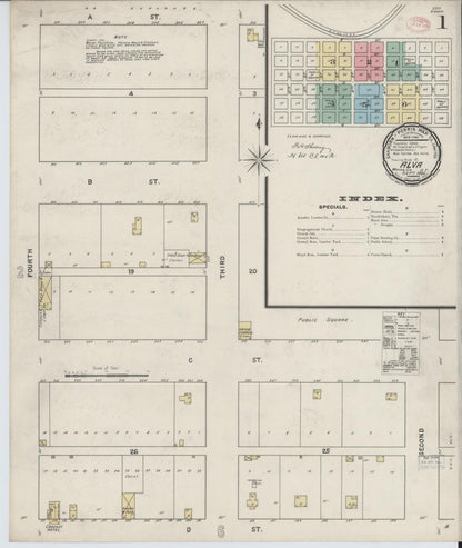 Sanborn Fire Insurance Map from Alva, Woods County, Oklahoma (1895), Sheet #0001 - Complete Map Set gallery image, historic Sanborn map, vintage wall art, Oklahoma Oklahoma