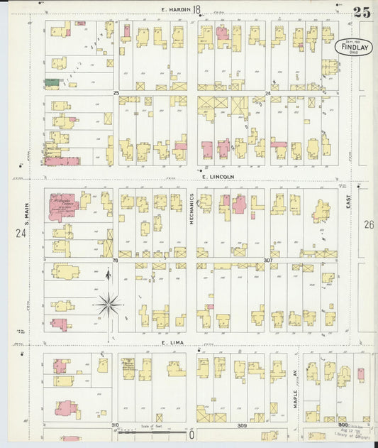 Sanborn Fire Insurance Map from Findlay, Hancock County, Ohio (1901), Sheet #0025 - Historic Sanborn Fire Insurance Map Print, vintage old map wall art, antique decor, genealogy gift, Ohio Ohio map