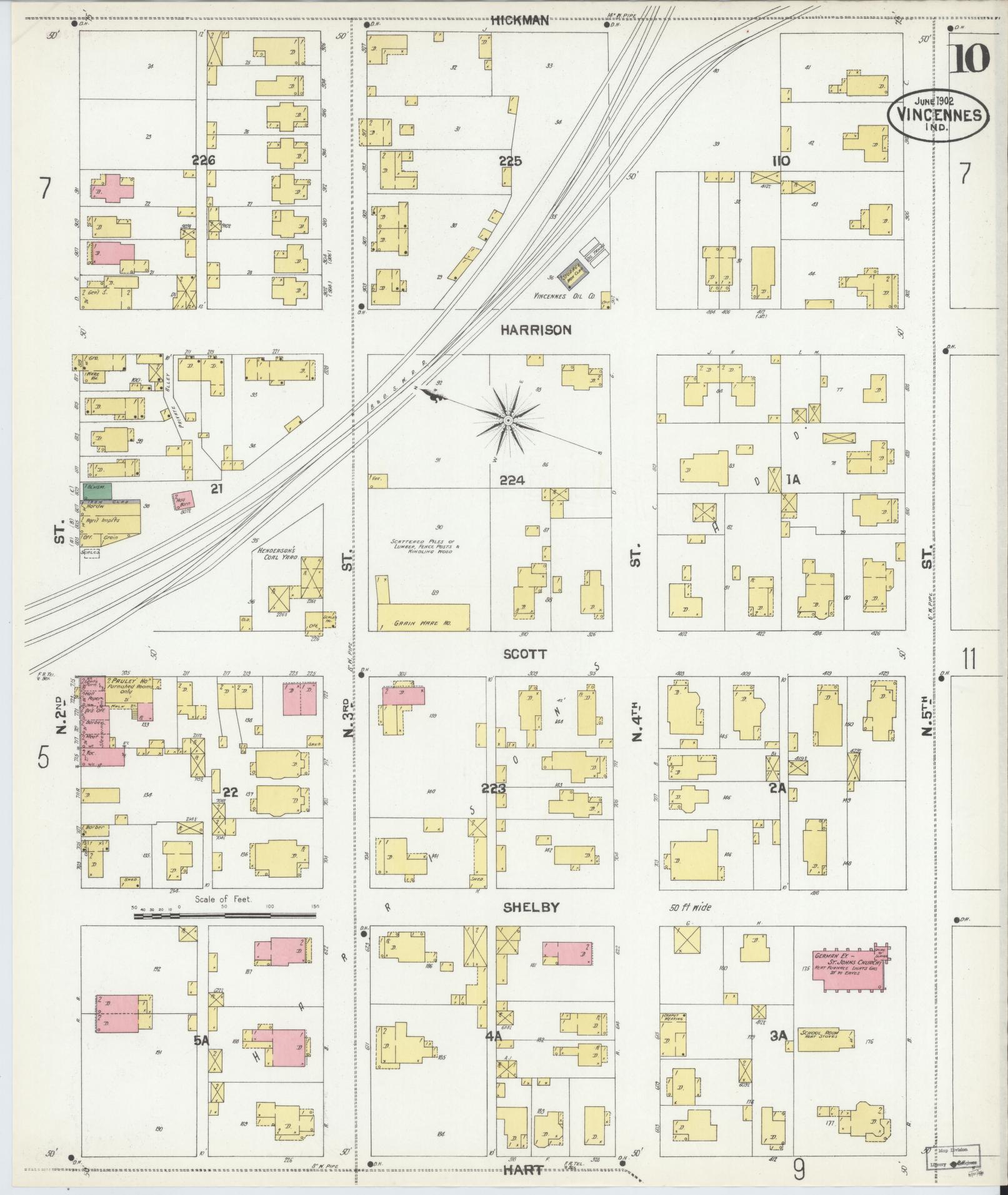 Sanborn Fire Insurance Map from Vincennes, Knox County, Indiana (1902), Sheet #0010 - Complete Map Set gallery image, historic Sanborn map, vintage wall art, Indiana Indiana