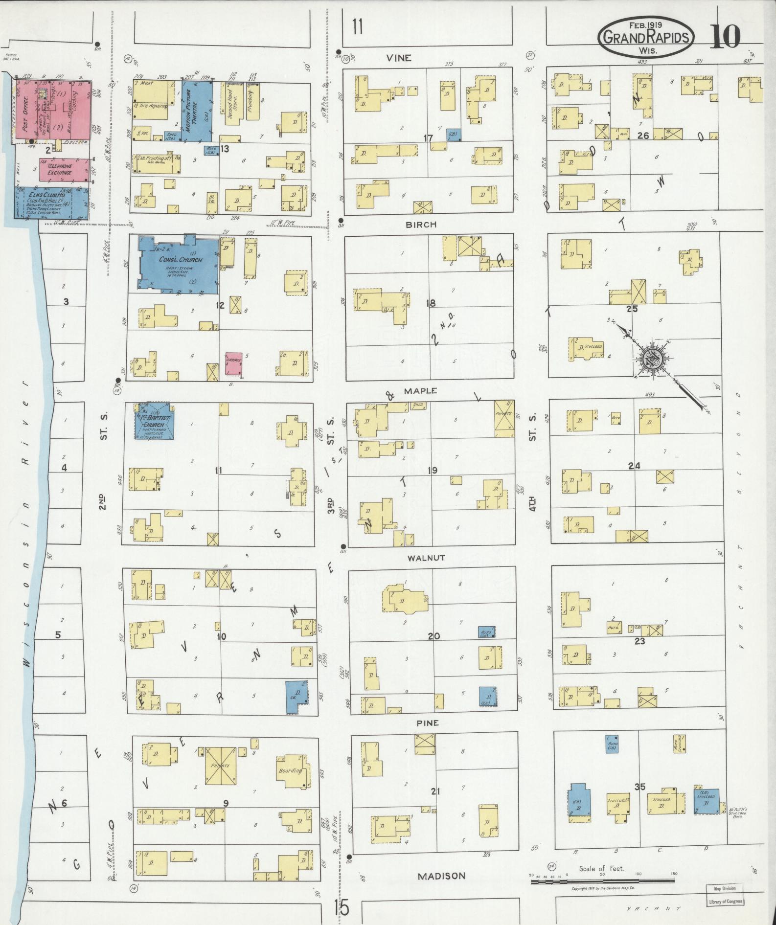 Sanborn Fire Insurance Map from Grand Rapids, Wood County, Wisconsin (1919), Sheet #0010 - Complete Map Set gallery image, historic Sanborn map, vintage wall art, Wisconsin Wisconsin