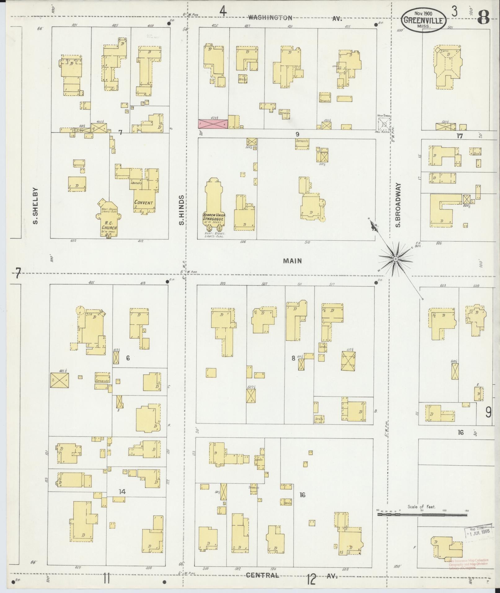 Sanborn Fire Insurance Map from Greenville, Washington County, Mississippi (1900), Sheet #0008 - Complete Map Set gallery image, historic Sanborn map, vintage wall art, Mississippi Mississippi