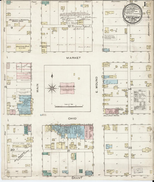 Sanborn Fire Insurance Map from Fredonia, Wilson County, Kansas (1886), Sheet #0001 - Complete Map Set gallery image, historic Sanborn map, vintage wall art, Kansas Kansas