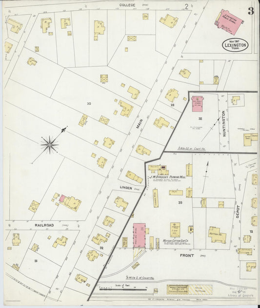 Sanborn Fire Insurance Map from Lexington, Henderson County, Tennessee (1907), Sheet #0003 - Historic Sanborn Fire Insurance Map Print, vintage old map wall art, antique decor, genealogy gift, Tennessee Tennessee map