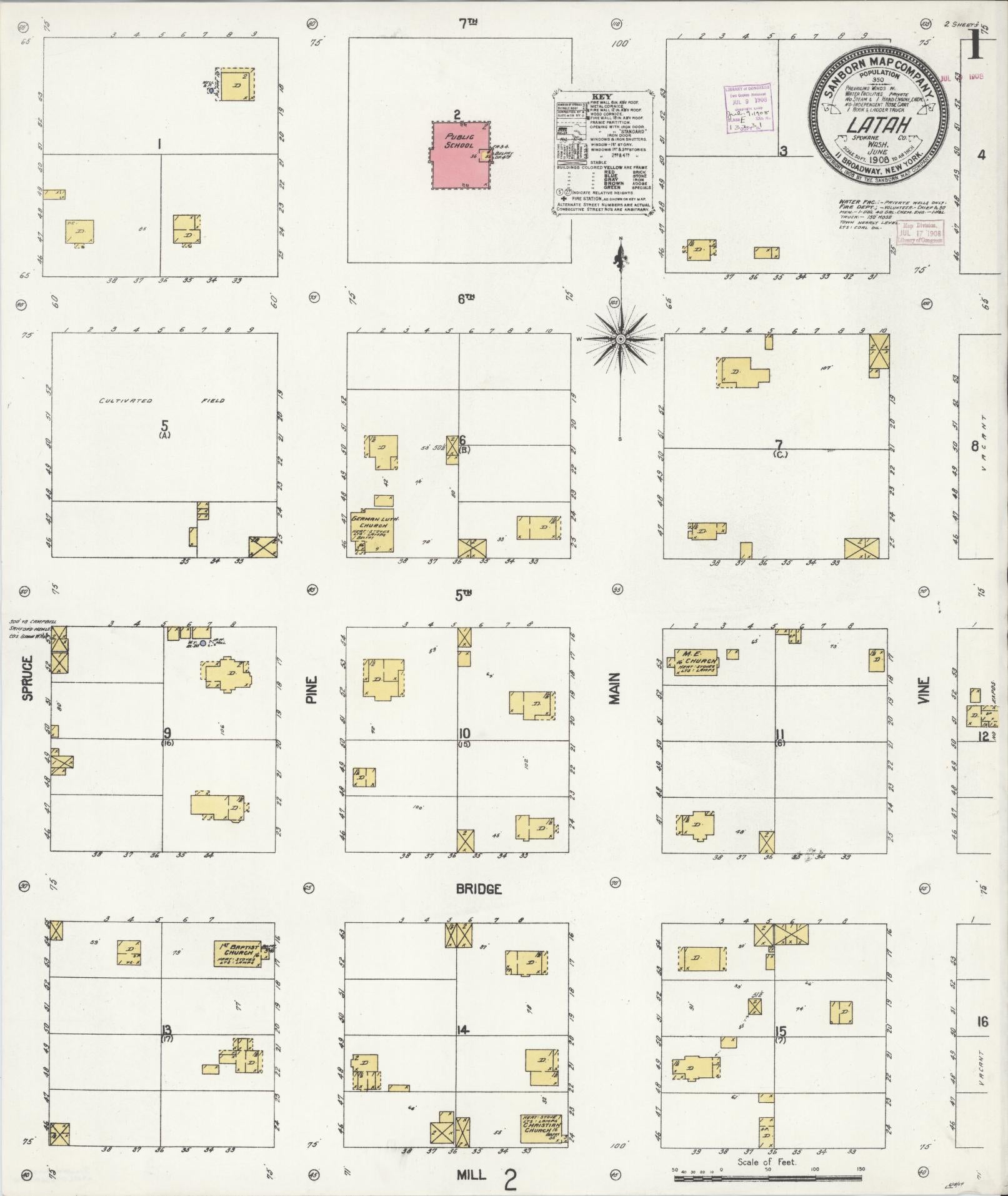 Sanborn Fire Insurance Map from Latah, Spokane County, Washington (1908), Sheet #0001 - Historic Sanborn Fire Insurance Map Print, vintage old map wall art, antique decor, genealogy gift, Washington Washington map