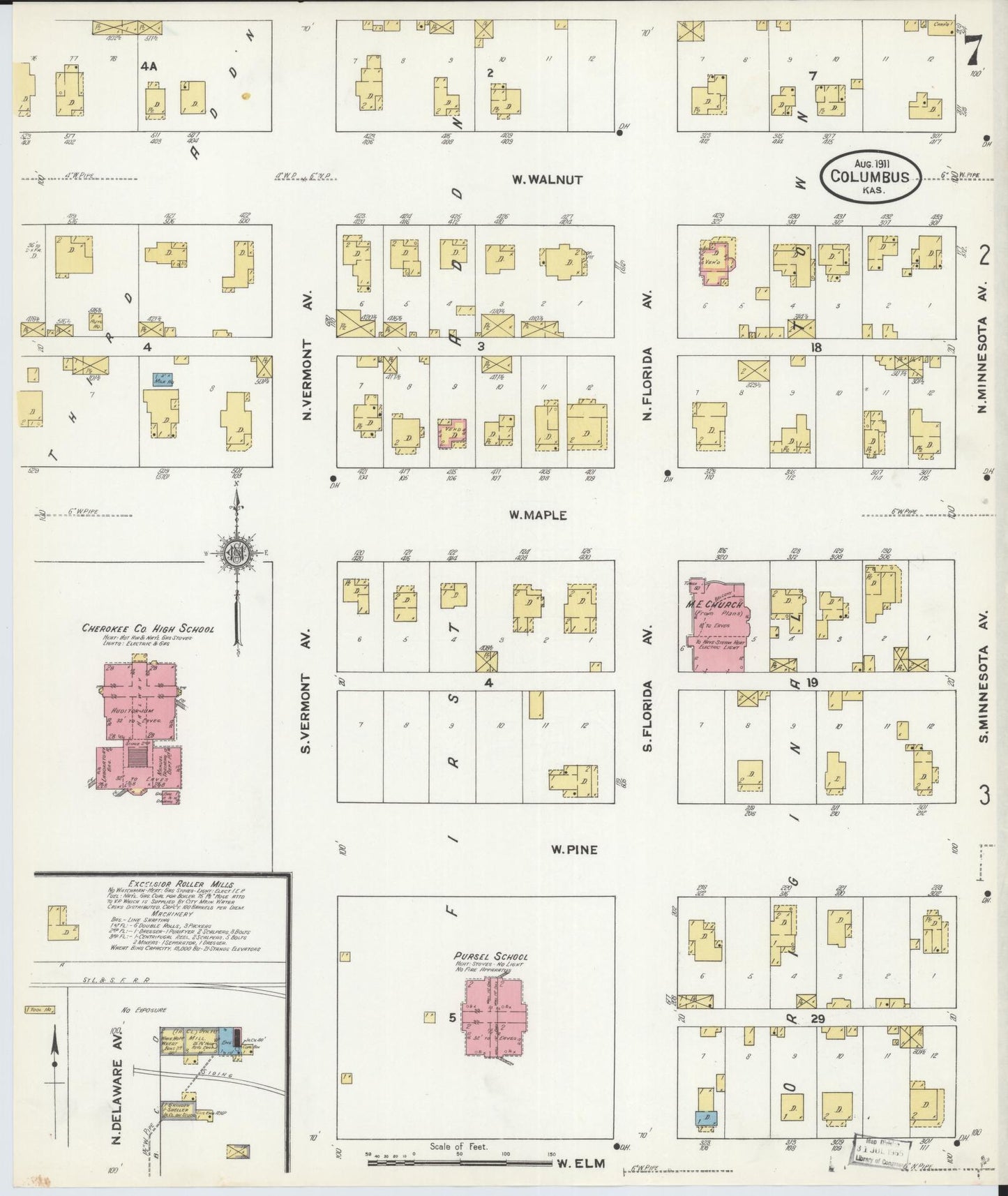 Sanborn Fire Insurance Map from Columbus, Cherokee County, Kansas (1911), Sheet #0007 - Complete Map Set gallery image, historic Sanborn map, vintage wall art, Kansas Kansas