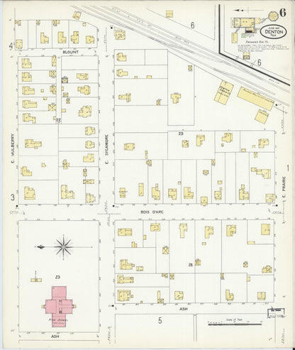 Sanborn Fire Insurance Map from Denton, Denton County, Texas (1907), Sheet #0006 - Complete Map Set gallery image, historic Sanborn map, vintage wall art, Texas Texas