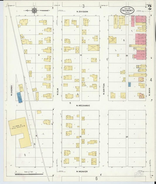 Sanborn Fire Insurance Map from Fremont, Newaygo County, Michigan (1911), Sheet #0002 - Historic Sanborn Fire Insurance Map Print, vintage old map wall art, antique decor, genealogy gift, Michigan Michigan map