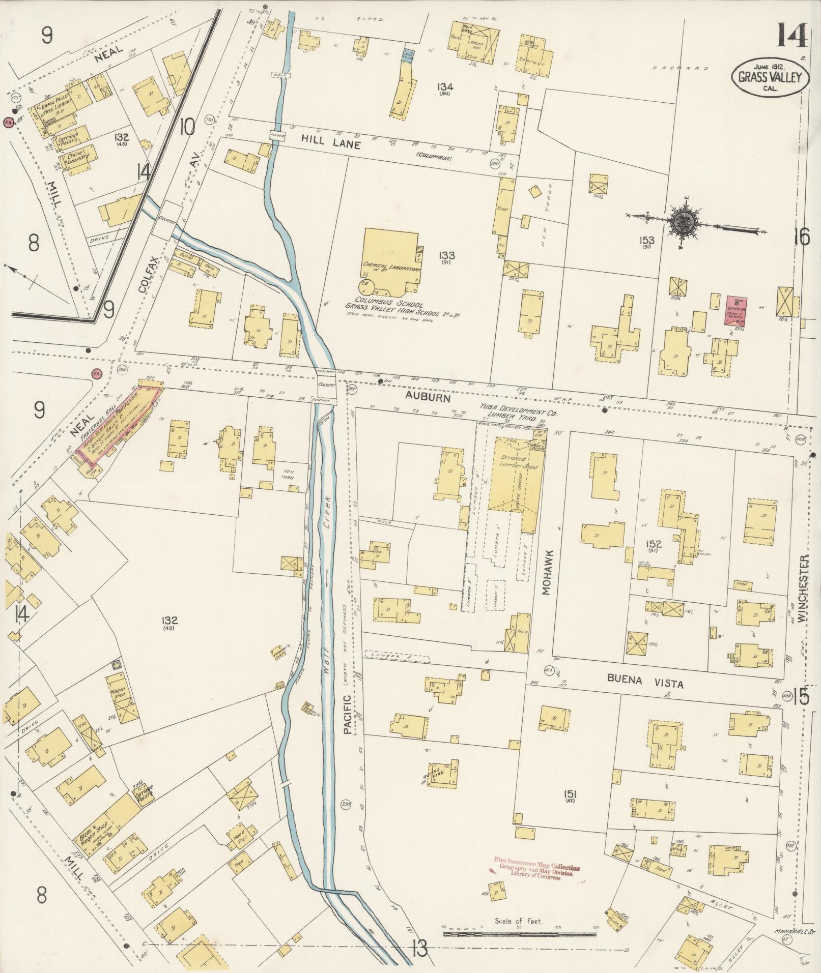 Sanborn Fire Insurance Map from Grass Valley, Nevada County, California (1912), Sheet #0014 - Historic Sanborn Fire Insurance Map Print, vintage old map wall art, antique decor, genealogy gift, California California map