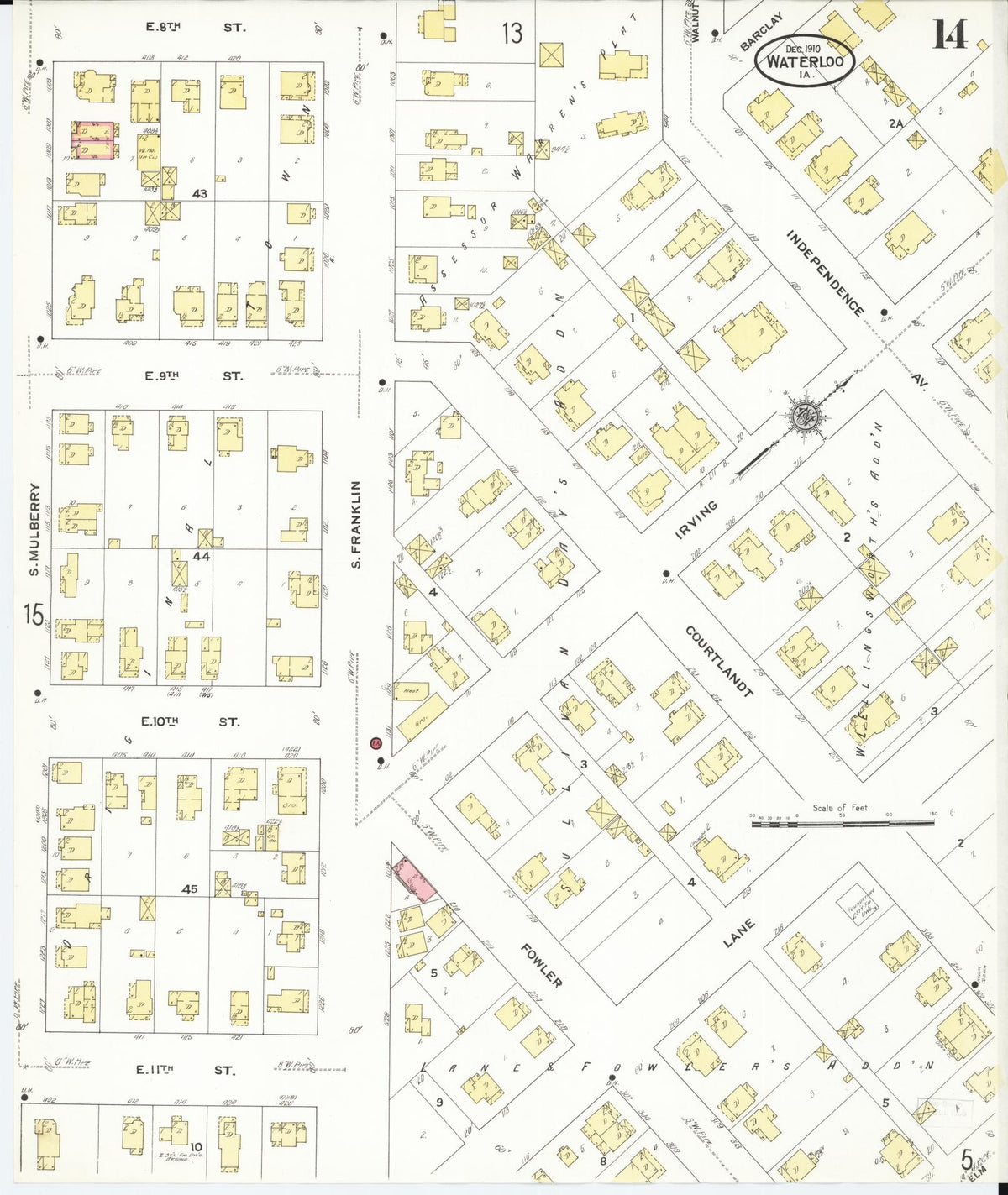 Sanborn Fire Insurance Map from Waterloo, Black Hawk County, Iowa (1910), Sheet #0014 - Historic Sanborn Fire Insurance Map Print, vintage old map wall art