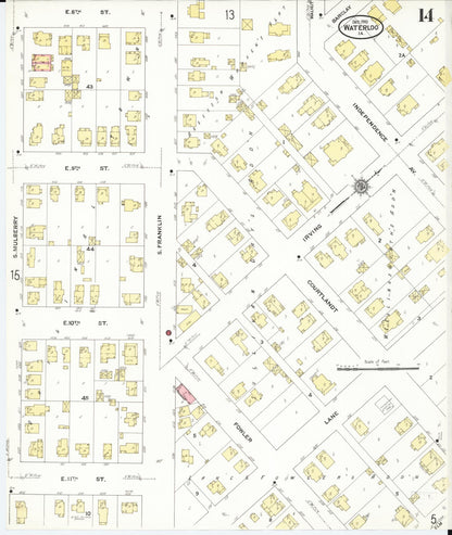 Sanborn Fire Insurance Map from Waterloo, Black Hawk County, Iowa (1910), Sheet #0014 - Historic Sanborn Fire Insurance Map Print, vintage old map wall art