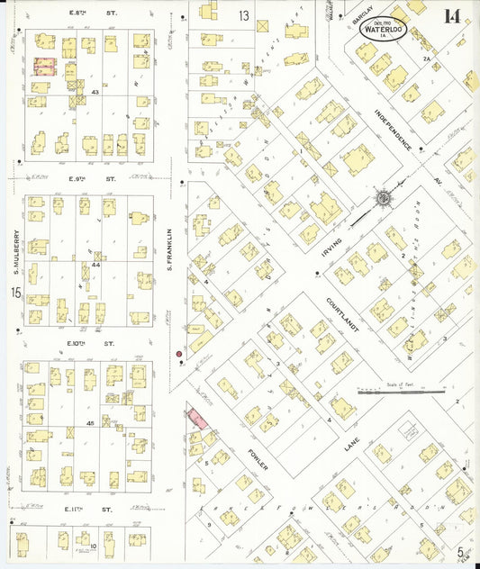 Sanborn Fire Insurance Map from Waterloo, Black Hawk County, Iowa (1910), Sheet #0014 - Historic Sanborn Fire Insurance Map Print, vintage old map wall art