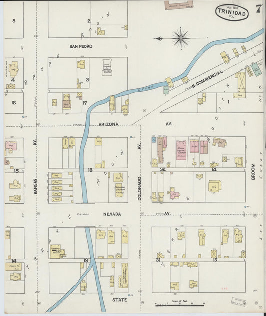 Sanborn Fire Insurance Map from Trinidad, Las Animas County, Colorado (1890), Sheet #0007 - Historic Sanborn Fire Insurance Map Print, vintage old map wall art, antique decor, genealogy gift, Colorado Colorado map