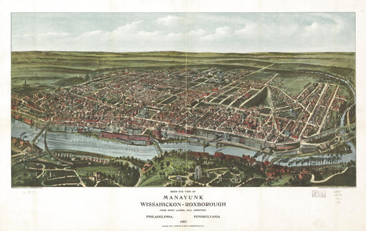 Birds eye view of Manayunk, Wissahickon=Roxborough from West Laurel Hill Cemetery, Philadelphia, Pennsylvania 1907. (1907) – Historic Bird’s-Eye View Panorama Print