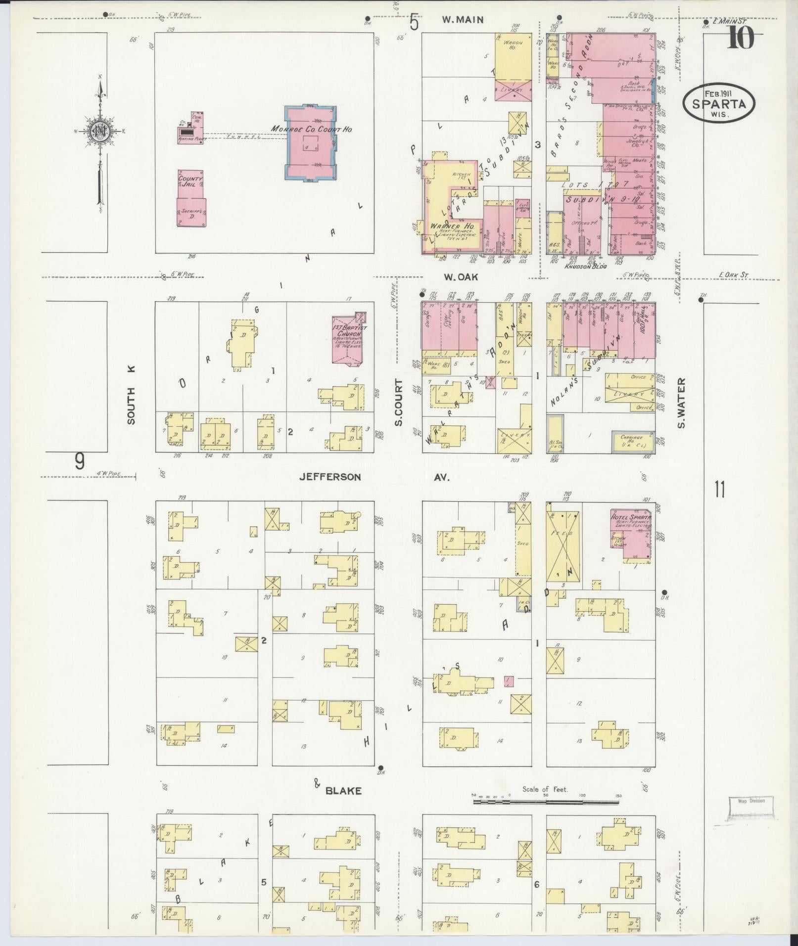 Sanborn Fire Insurance Map from Sparta, Monroe County, Wisconsin (1911), Sheet #0010 - Historic Sanborn Fire Insurance Map Print, vintage old map wall art, antique decor, genealogy gift, Wisconsin Wisconsin map