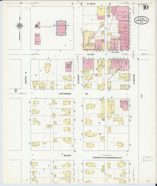 Sanborn Fire Insurance Map from Sparta, Monroe County, Wisconsin (1911), Sheet #0010 - Historic Sanborn Fire Insurance Map Print, vintage old map wall art, antique decor, genealogy gift, Wisconsin Wisconsin map