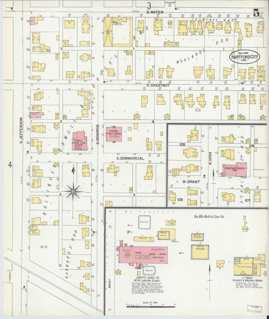 Sanborn Fire Insurance Map from Hartford City, Blackford County, Indiana (1901), Sheet #0005 - Historic Sanborn Fire Insurance Map Print, vintage old map wall art, antique decor, genealogy gift, Indiana Indiana map