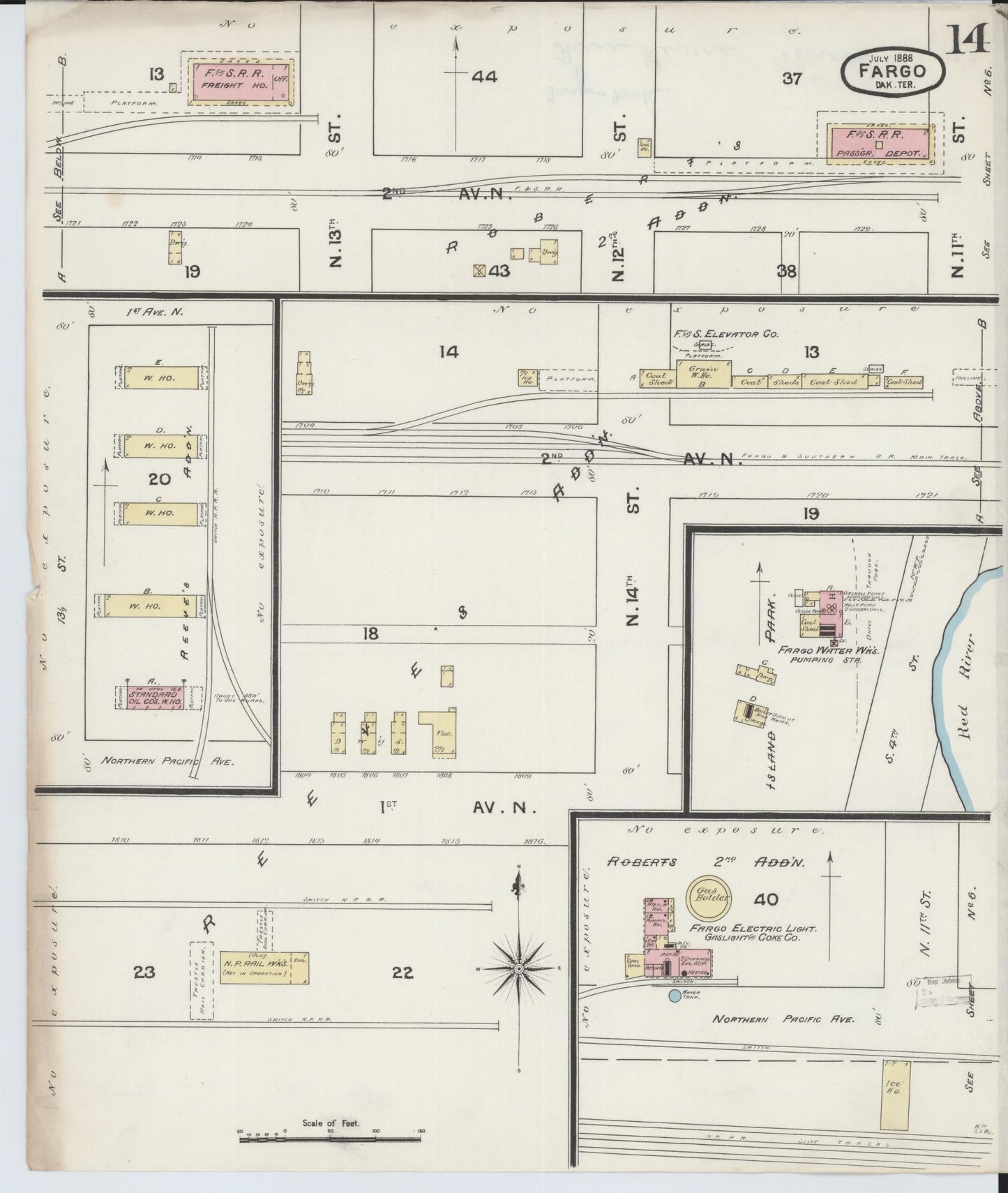 Sanborn Fire Insurance Map from Fargo, Cass County, North Dakota (1888), Sheet #0014 - Historic Sanborn Fire Insurance Map Print, vintage old map wall art, antique decor, genealogy gift, North Dakota North Dakota map