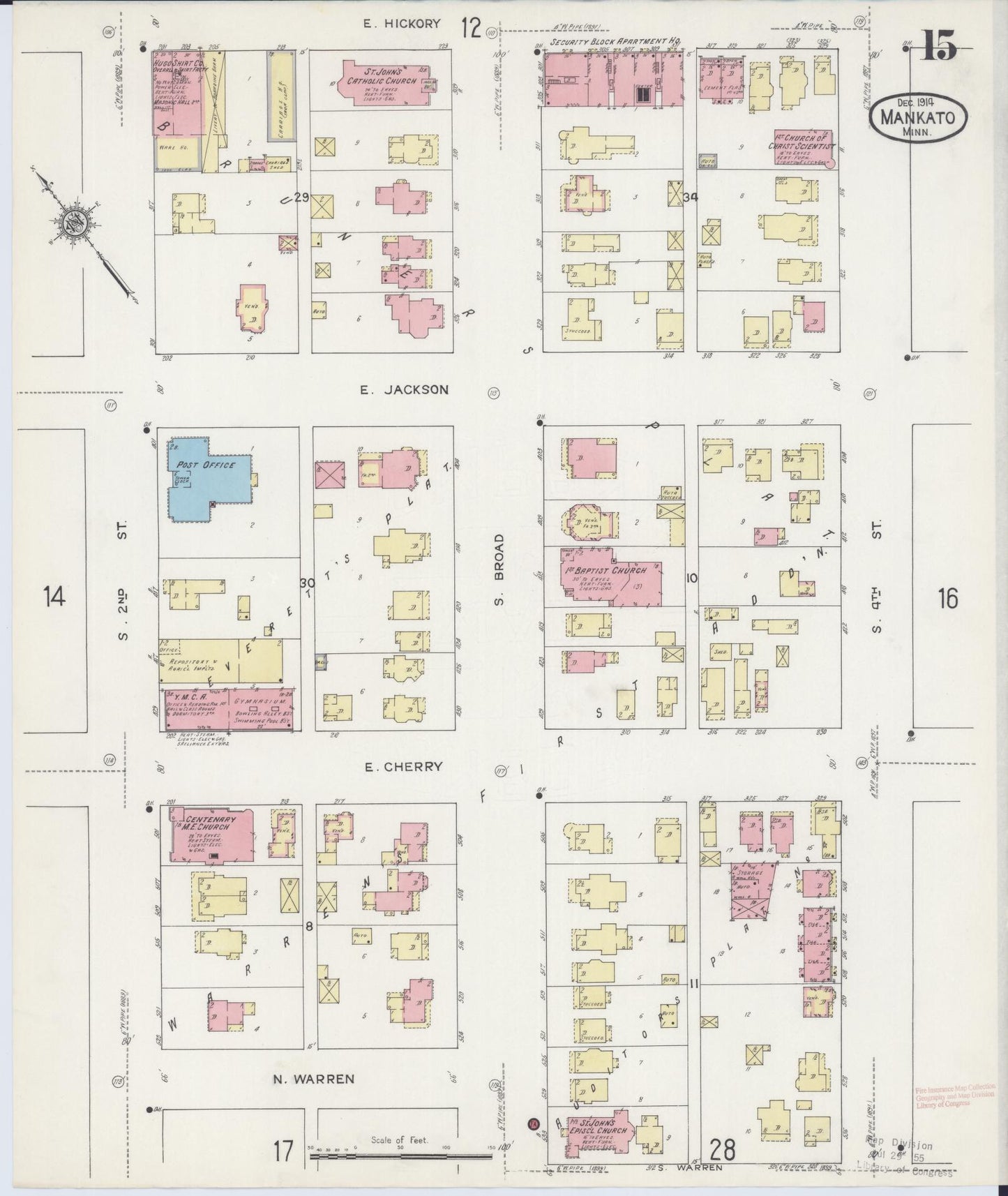 Sanborn Fire Insurance Map from Mankato, Blue Earth County, Minnesota (1914), Sheet #0015 - Historic Sanborn Fire Insurance Map Print, vintage old map wall art, antique decor, genealogy gift, Minnesota Minnesota map