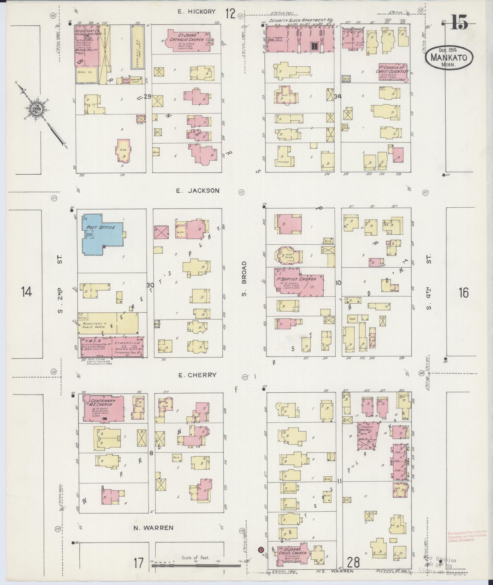 Sanborn Fire Insurance Map from Mankato, Blue Earth County, Minnesota (1914), Sheet #0015 - Historic Sanborn Fire Insurance Map Print, vintage old map wall art, antique decor, genealogy gift, Minnesota Minnesota map