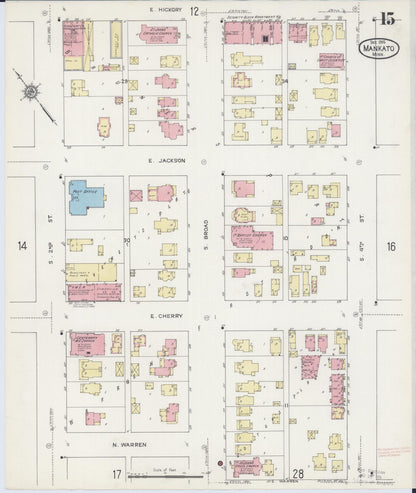 Sanborn Fire Insurance Map from Mankato, Blue Earth County, Minnesota (1914), Sheet #0015 - Historic Sanborn Fire Insurance Map Print, vintage old map wall art, antique decor, genealogy gift, Minnesota Minnesota map