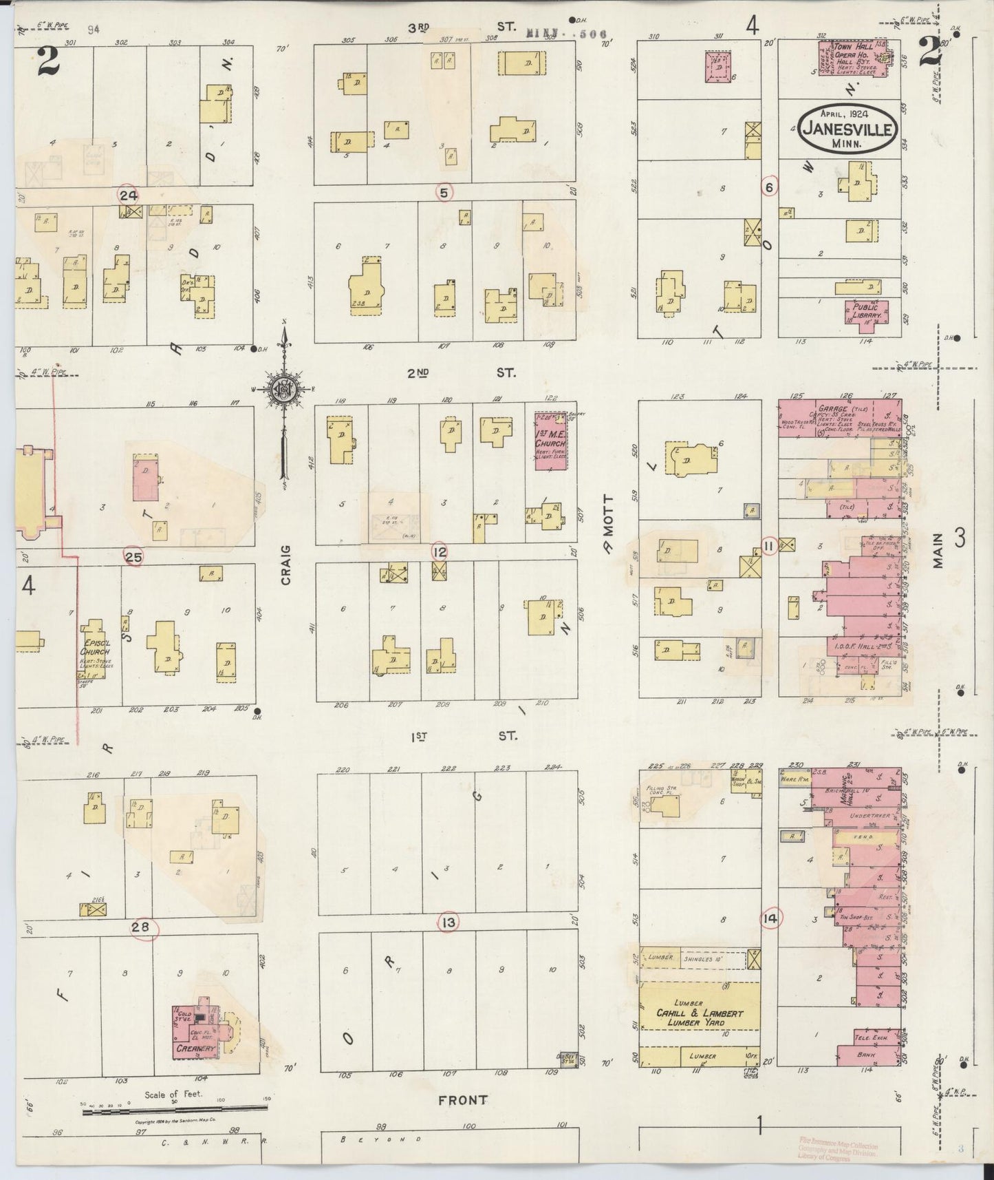 Sanborn Fire Insurance Map from Janesville, Waseca County, Minnesota (1937), Sheet #0002 - Complete Map Set gallery image, historic Sanborn map, vintage wall art, Minnesota Minnesota