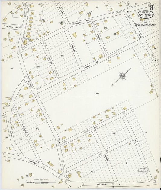 Sanborn Fire Insurance Map from Northport, Suffolk County, New York (1917), Sheet #0008 - Historic Sanborn Fire Insurance Map Print, vintage old map wall art, antique decor, genealogy gift, New York New York map