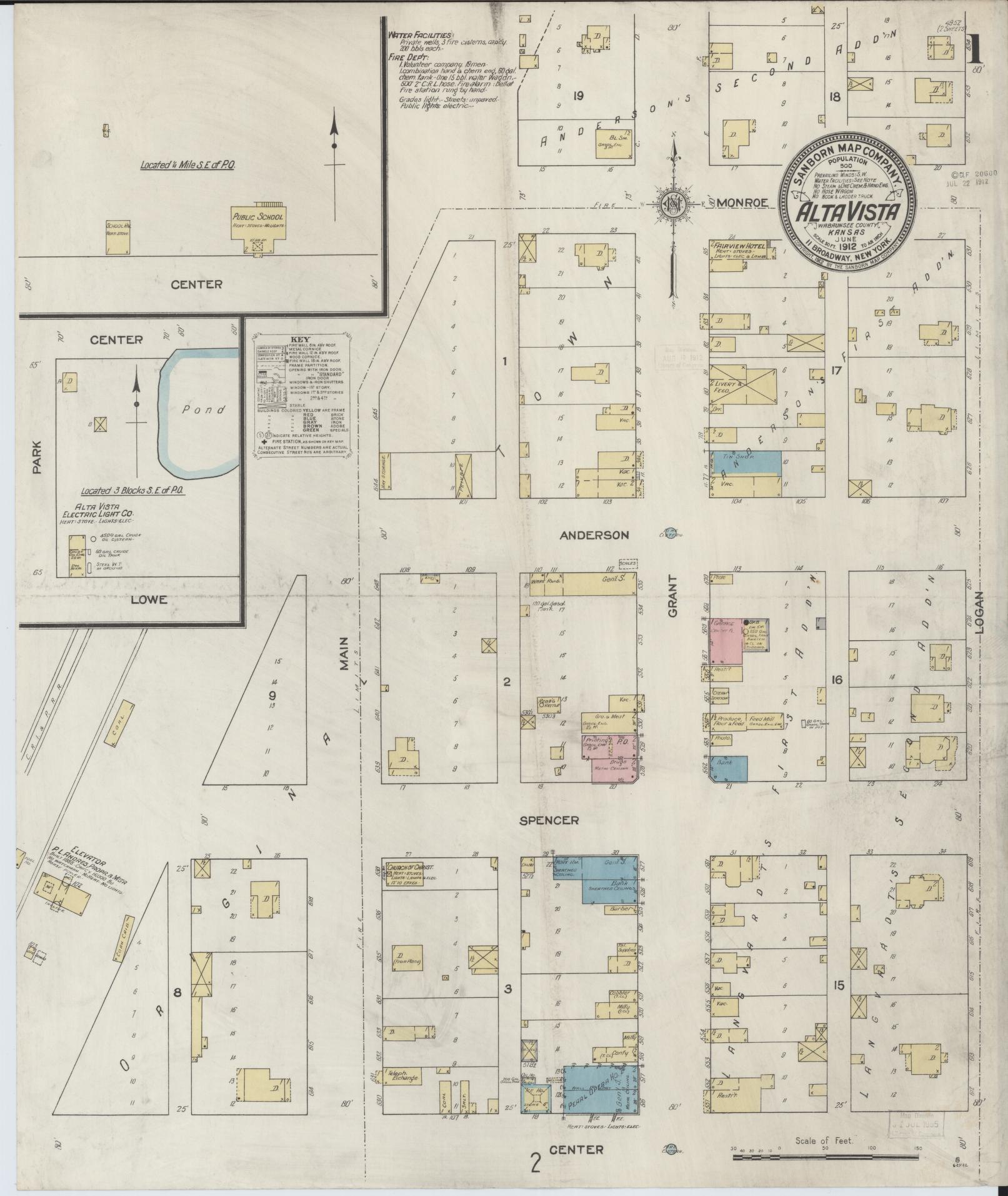 Sanborn Fire Insurance Map from Alta Vista, Wabaunsee County, Kansas (1912), Sheet #0001 - Complete Map Set gallery image, historic Sanborn map, vintage wall art, Kansas Kansas