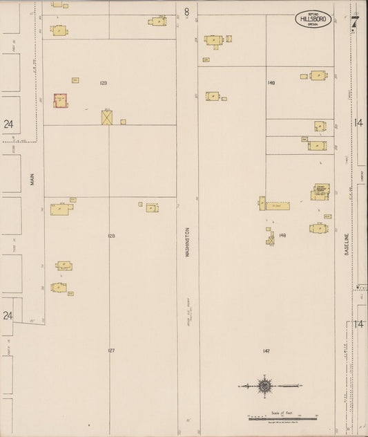 Sanborn Fire Insurance Map from Hillsboro, Washington County, Oregon (1921), Sheet #0007 - Historic Sanborn Fire Insurance Map Print, vintage old map wall art, antique decor, genealogy gift, Oregon Oregon map