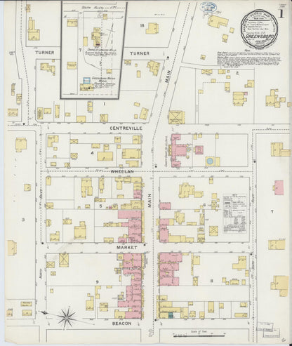 Sanborn Fire Insurance Map from Greensboro, Hale County, Alabama (1894), Sheet #0001 - Complete Map Set gallery image, historic Sanborn map, vintage wall art, Alabama Alabama