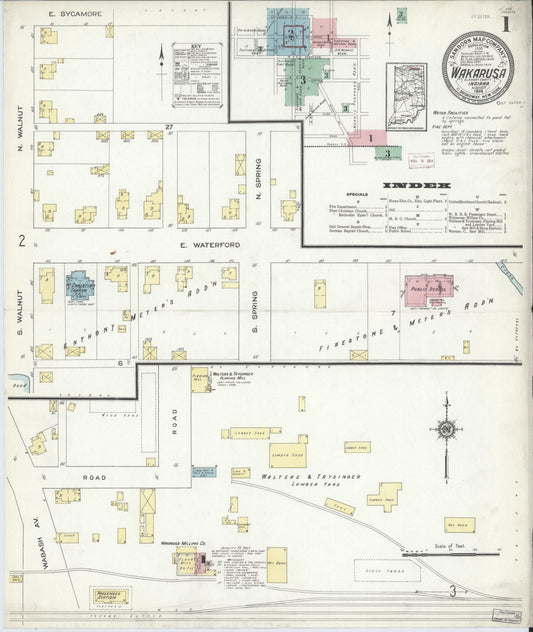 Sanborn Fire Insurance Map from Wakarusa, Elkhart County, Indiana (1914), Sheet #0001 - Historic Sanborn Fire Insurance Map Print, vintage old map wall art, antique decor, genealogy gift, Indiana Indiana map
