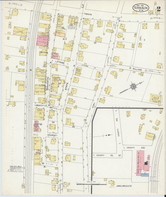 Sanborn Fire Insurance Map from Terra Alta, Preston County, West Virginia (1913), Sheet #0002 - Historic Sanborn Fire Insurance Map Print, vintage old map wall art, antique decor, genealogy gift, West Virginia West Virginia map