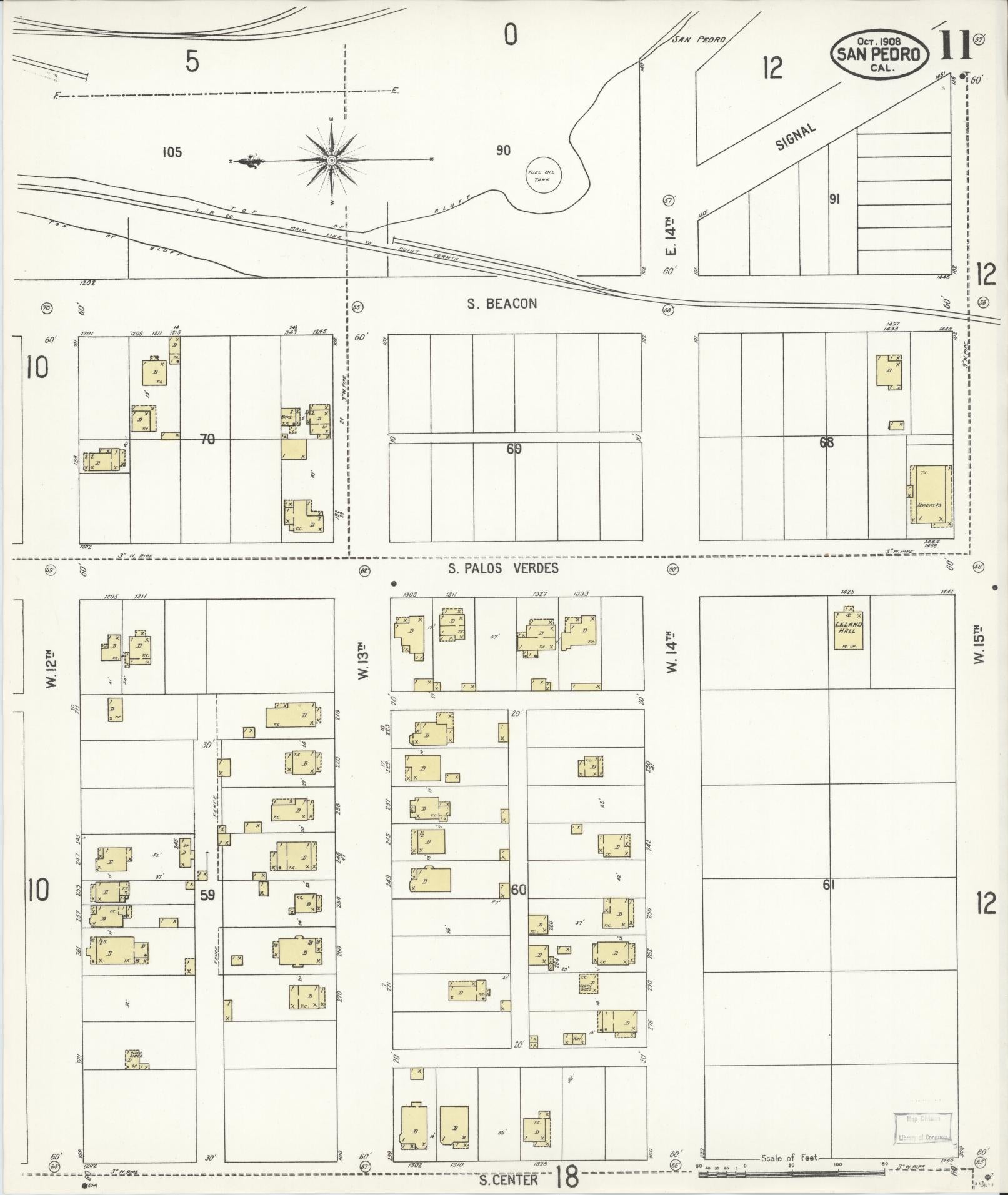 Sanborn Fire Insurance Map from San Pedro, Los Angeles County, California (1908), Sheet #0011 - Complete Map Set gallery image, historic Sanborn map, vintage wall art, California California