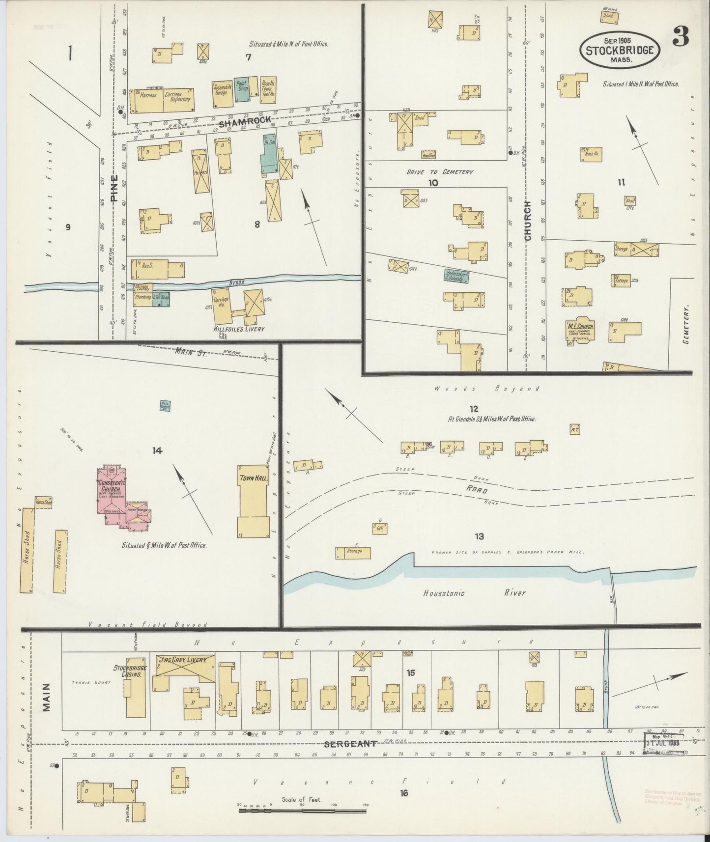 Sanborn Fire Insurance Map from Stockbridge, Berkshire County, Massachusetts (1905), Sheet #0003 - Complete Map Set gallery image, historic Sanborn map, vintage wall art, Massachusetts Massachusetts