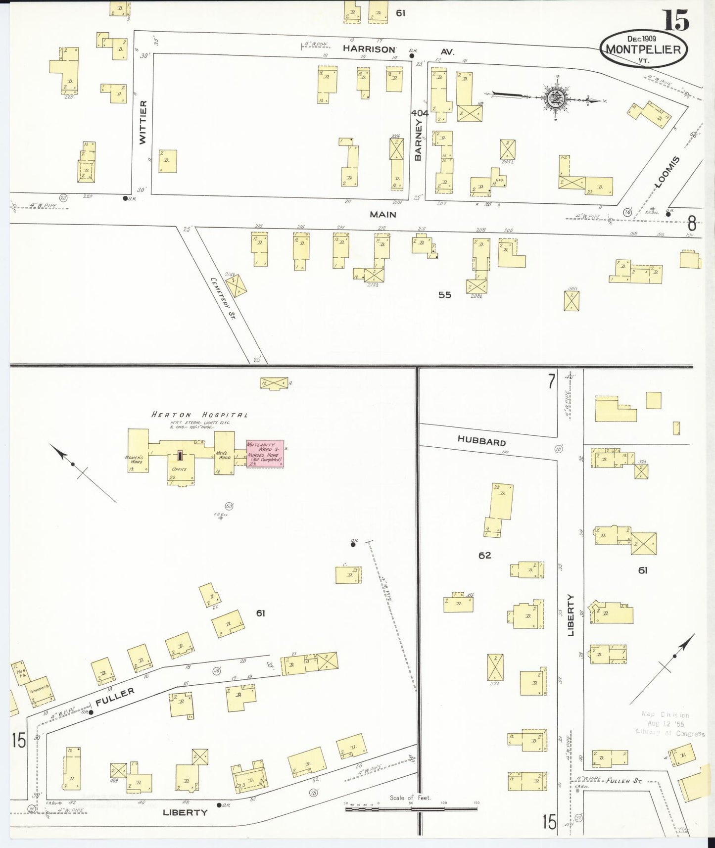 Sanborn Fire Insurance Map from Montpelier, Washington County, Vermont (1909), Sheet #0015 - Complete Map Set gallery image, historic Sanborn map, vintage wall art, Vermont Vermont